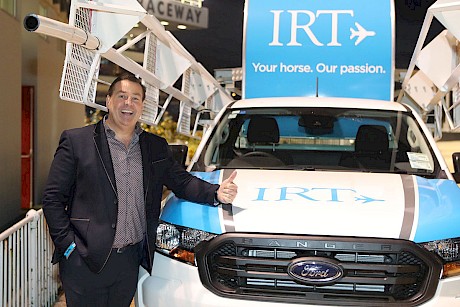 Harness Jewels sponsor IRT’s Richard Cole with the new mobile at Addington Raceway. Good gate draws are a real boon at the Jewels.