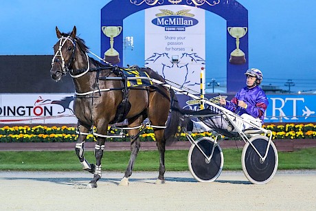 Colin de Filippi with Heza Sport who gained automatic entry to the New Zealand Trotting Cup courtesy of his win in the Maurice Holmes Vase in August. PHOTO: Ajay Berry/Race Images.