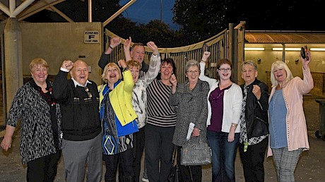 Christine Stuart, left, with some of the Excell syndicate, enjoying an early win by Make Way.