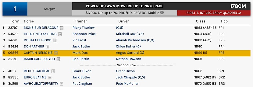 Captain Nemo races at 7.17pm NZ time at Redcliffe on Wednesday evening.