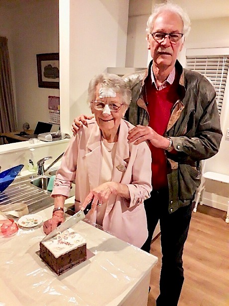 Phil Cook with Joan Grice on her 96th birthday in 2022.