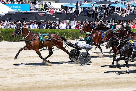 The Big Lebowksi has a length and a half to spare over dead-heaters Sooner The Bettor, inner, and Ohoka Connor. PHOTO: Ajay Berry/Race Images.