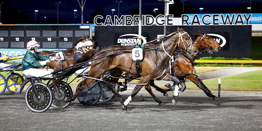 Kevin Kline powers home at Cambridge but is a stride too late. PHOTO: Ange Bridson/Race Images.