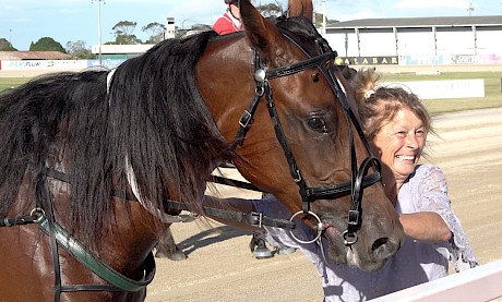 Owner Debbie Green with her winning debutante Angelic Copy.